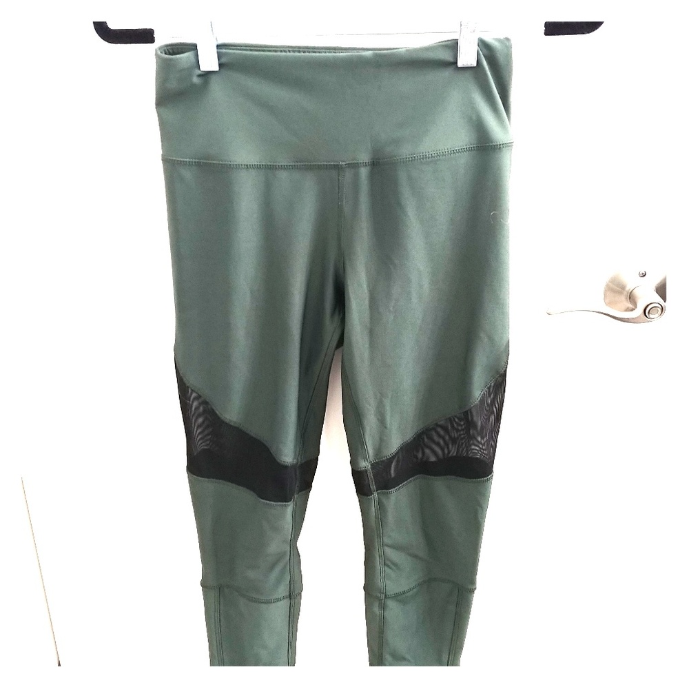 Dark Green Cropped Mesh Leggings - Picture 1 of 7